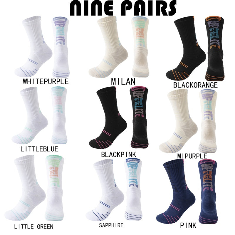 9 Pairs Men Compression Crew Running Socks Athletic Socks With Cushion Work Hiking Basketball Sport Socks Anti-odor And Anti-slip For Running Fitness Hiking And Cycling