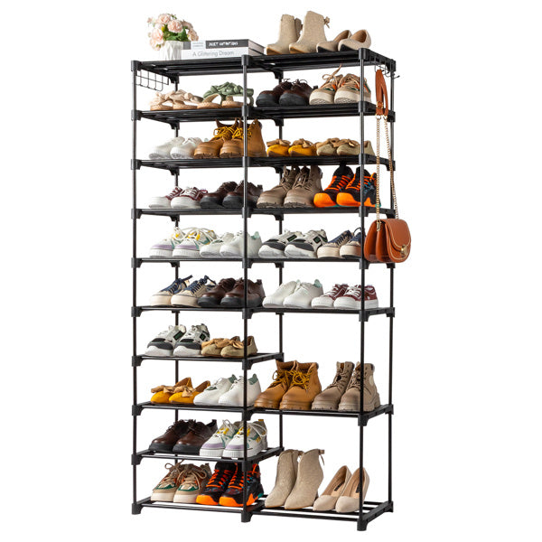 Double Row 10 Layer Non-woven Shoe Rack