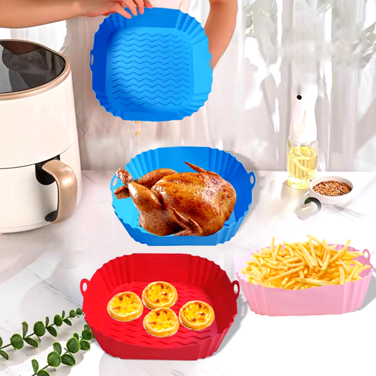Square Silicone, Air Fryer Inserts, Air Fryer Pot, Air Fryer Liners, Reusable, Air Fryer Accessories, Oven Microwave Accessories