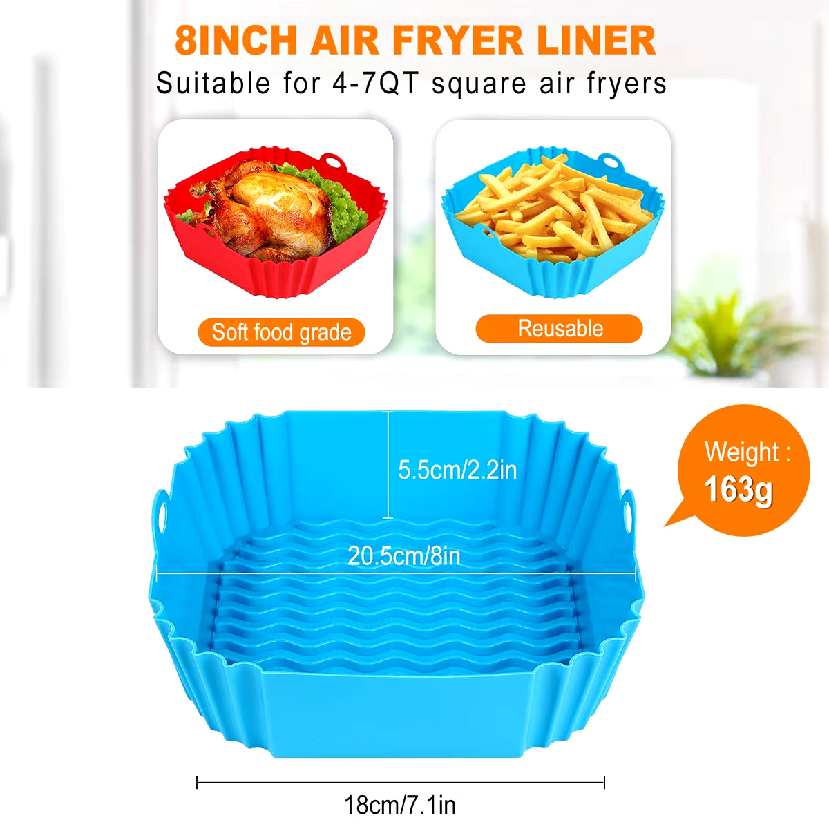 Square Silicone, Air Fryer Inserts, Air Fryer Pot, Air Fryer Liners, Reusable, Air Fryer Accessories, Oven Microwave Accessories