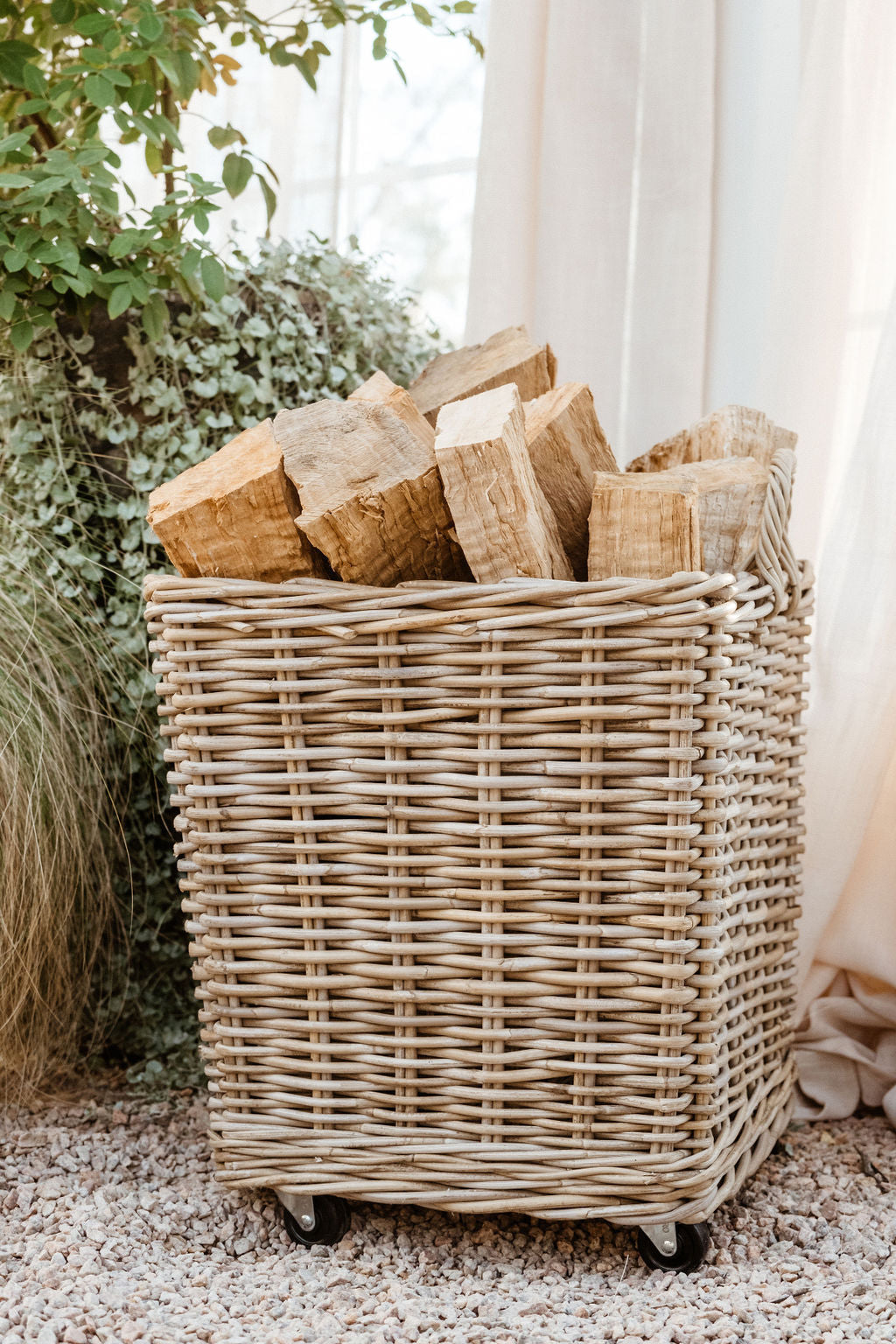Rattan Square Storage Basket on Wheels