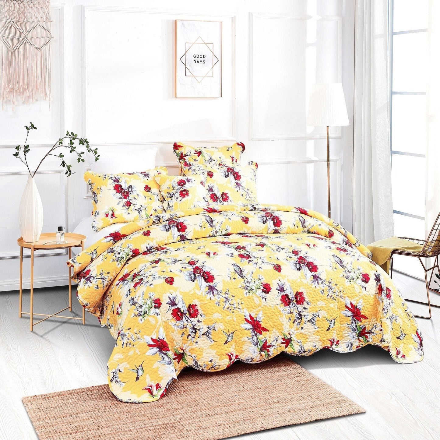 Radiant Sunshine Yellow Hummingbird Floral Bed in a Bag – DaDa Bedding