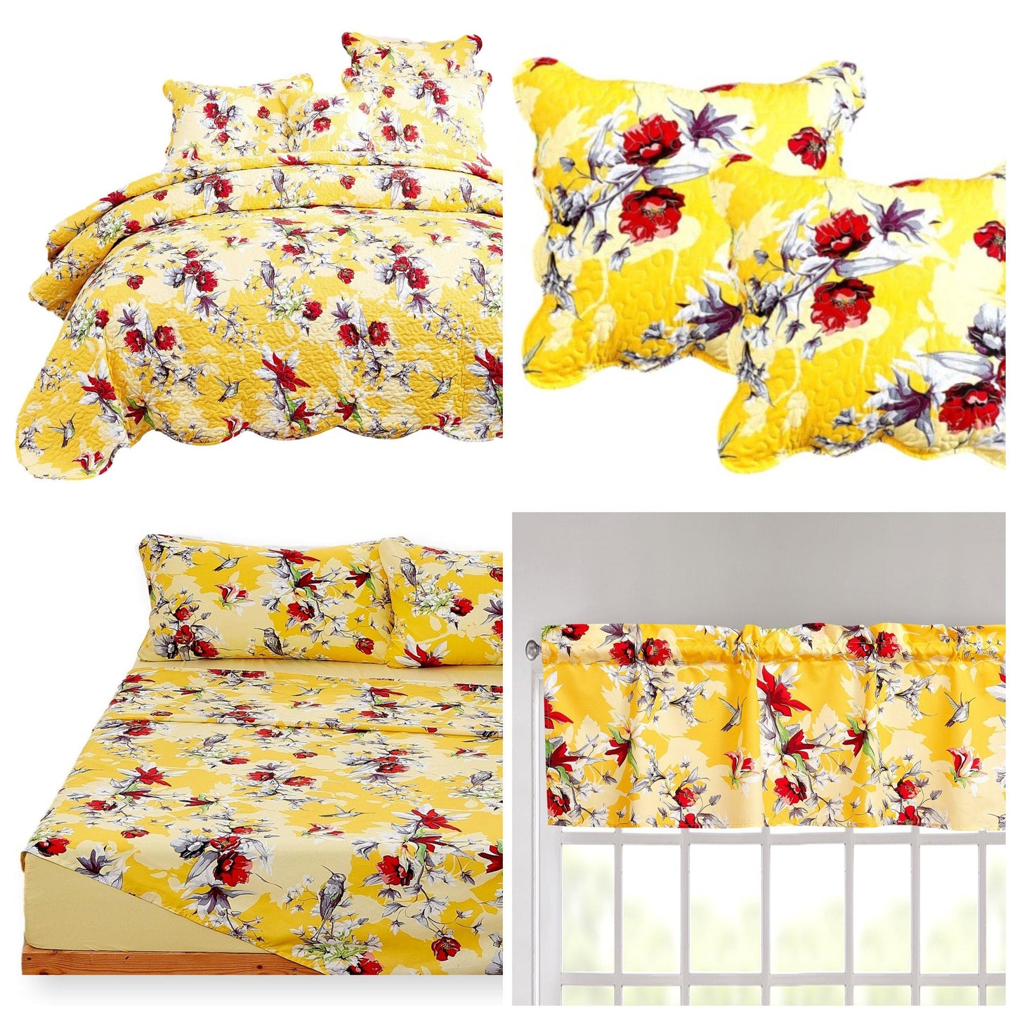 Radiant Sunshine Yellow Hummingbird Floral Bed in a Bag – DaDa Bedding