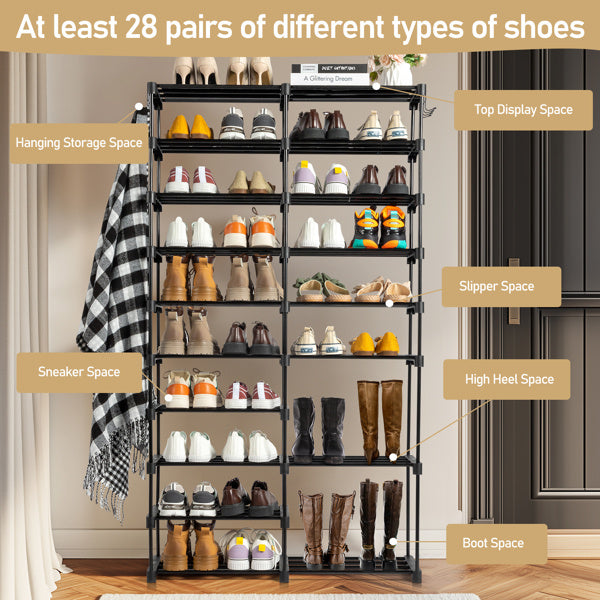 Double Row 10 Layer Non-woven Shoe Rack