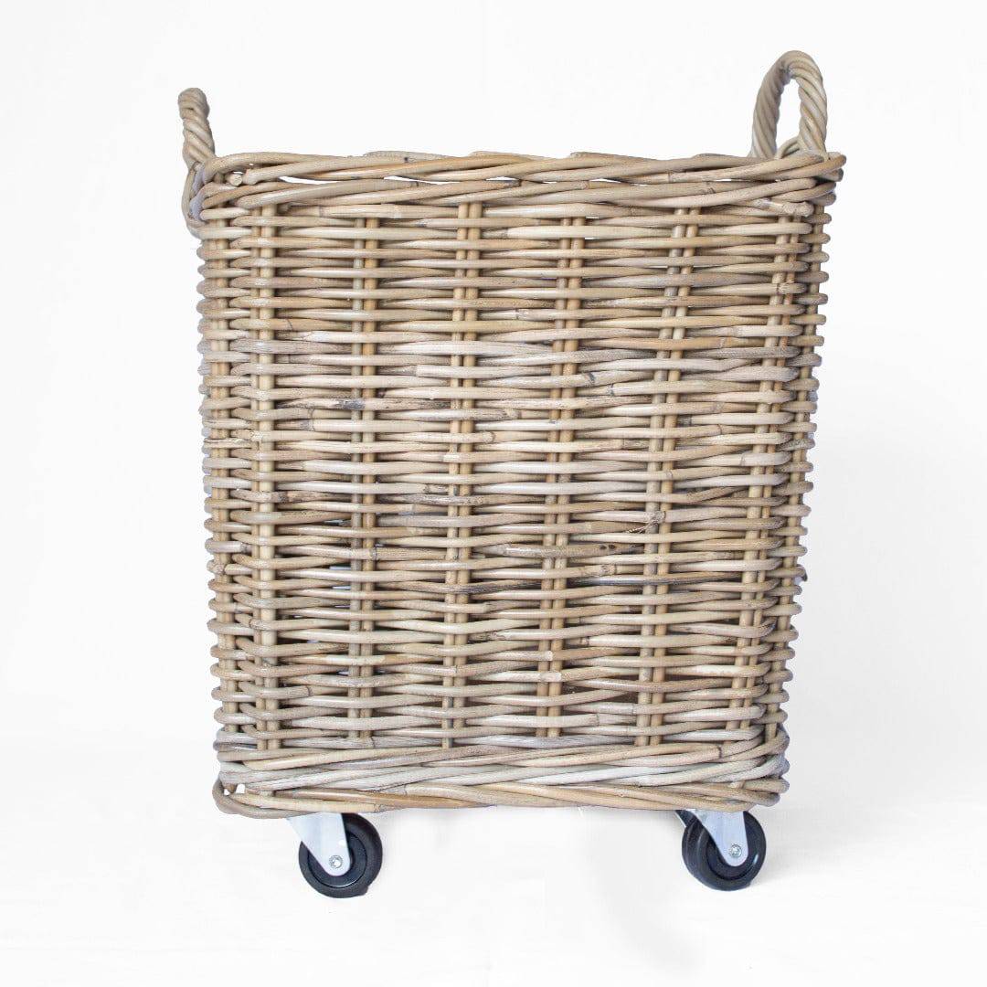 Rattan Square Storage Basket on Wheels