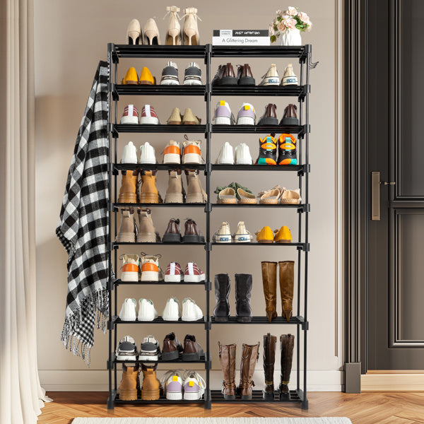 Double Row 10 Layer Non-woven Shoe Rack