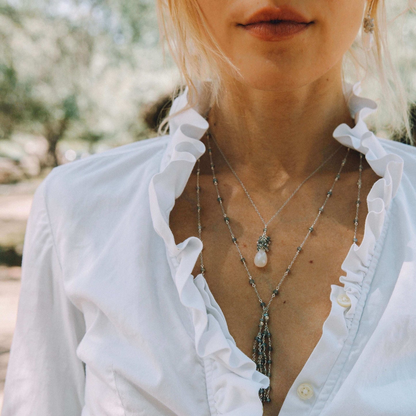 Silver Ballet Lariat Necklace in Labradorite