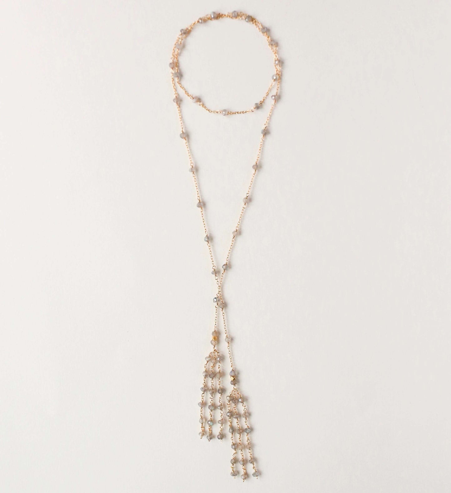 Silver Ballet Lariat Necklace in Labradorite