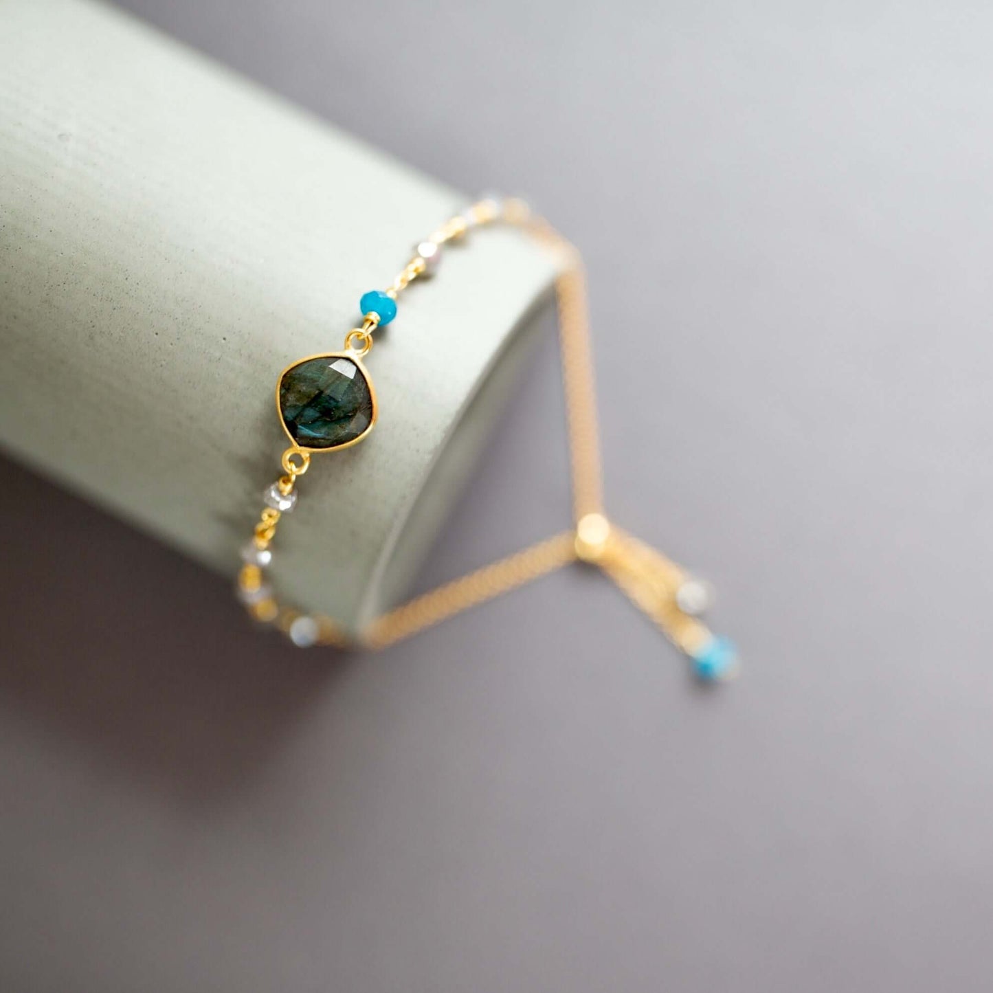 Bracelet Set: Ruby Red Sapphire Quartz and Labradorite