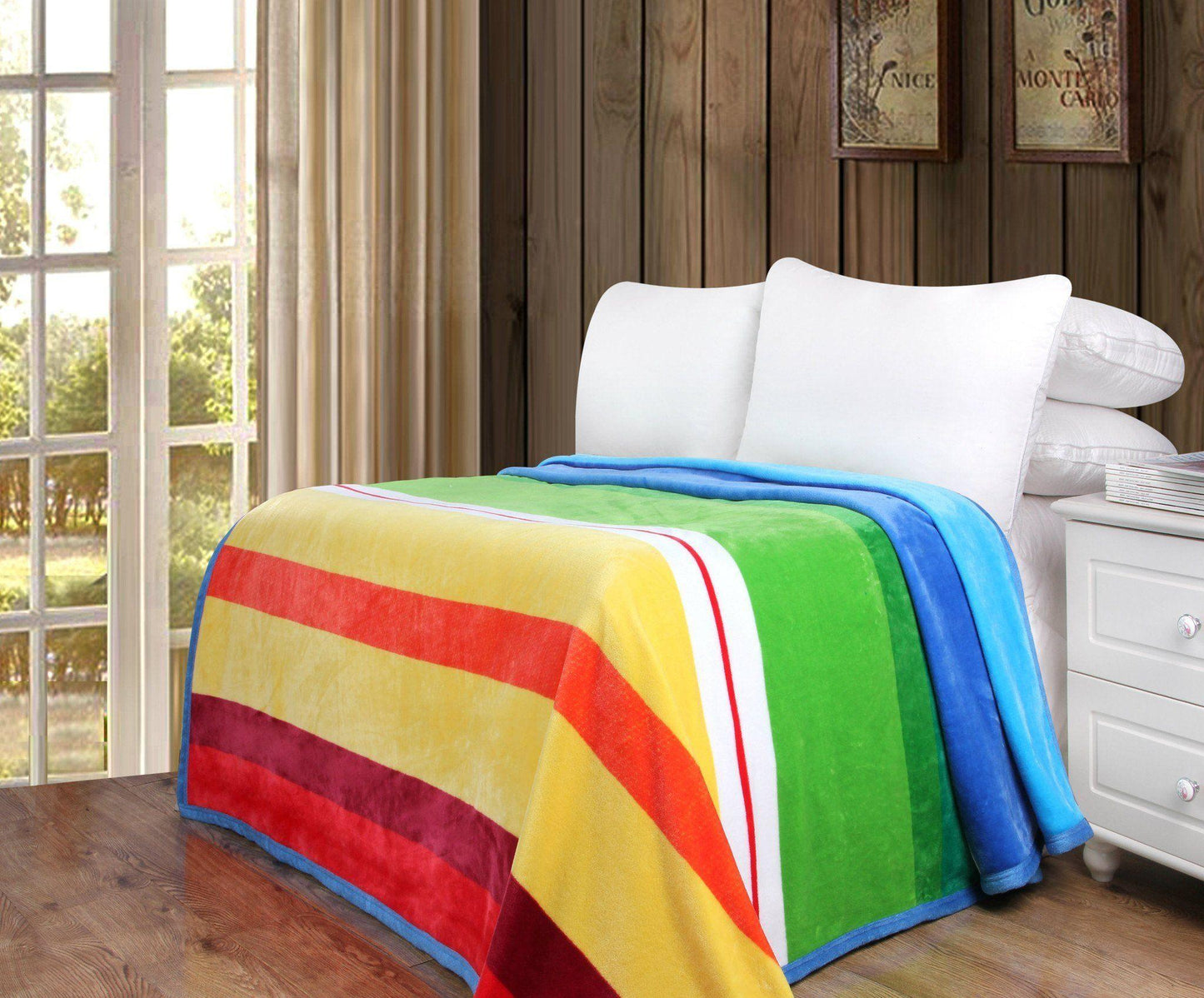 Colorful Striped Rainbow Reversible Fleece Throw Blanket | Plush Luxe | DaDa BeddingRainbow Reversible Plush Luxe Flannel Fleece Throw Blanket (XY9867)