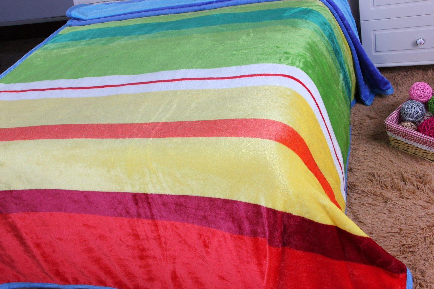 Colorful Striped Rainbow Reversible Fleece Throw Blanket | Plush Luxe | DaDa BeddingRainbow Reversible Plush Luxe Flannel Fleece Throw Blanket (XY9867)