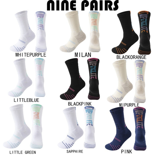 9 Pairs Men Compression Crew Running Socks Athletic Socks  With Cushion Work Hiking Basketball Sport Socks Anti-odor And Anti-slip For Running Fitness Hiking And Cycling