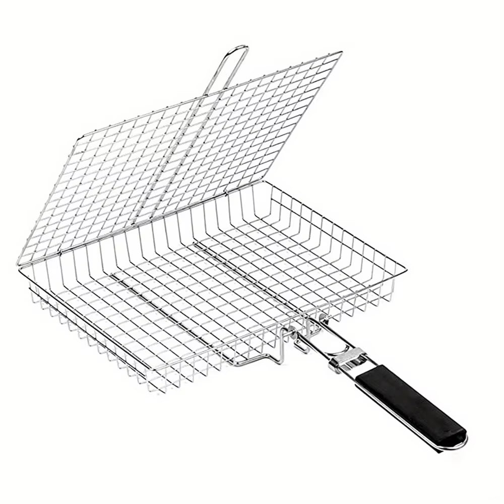 Grill Basket Stainless Steel Folding Grilling Baskets Outdoor Camping BBQ Rack Vegetable Steak Tool for Picnic Party Barbecue