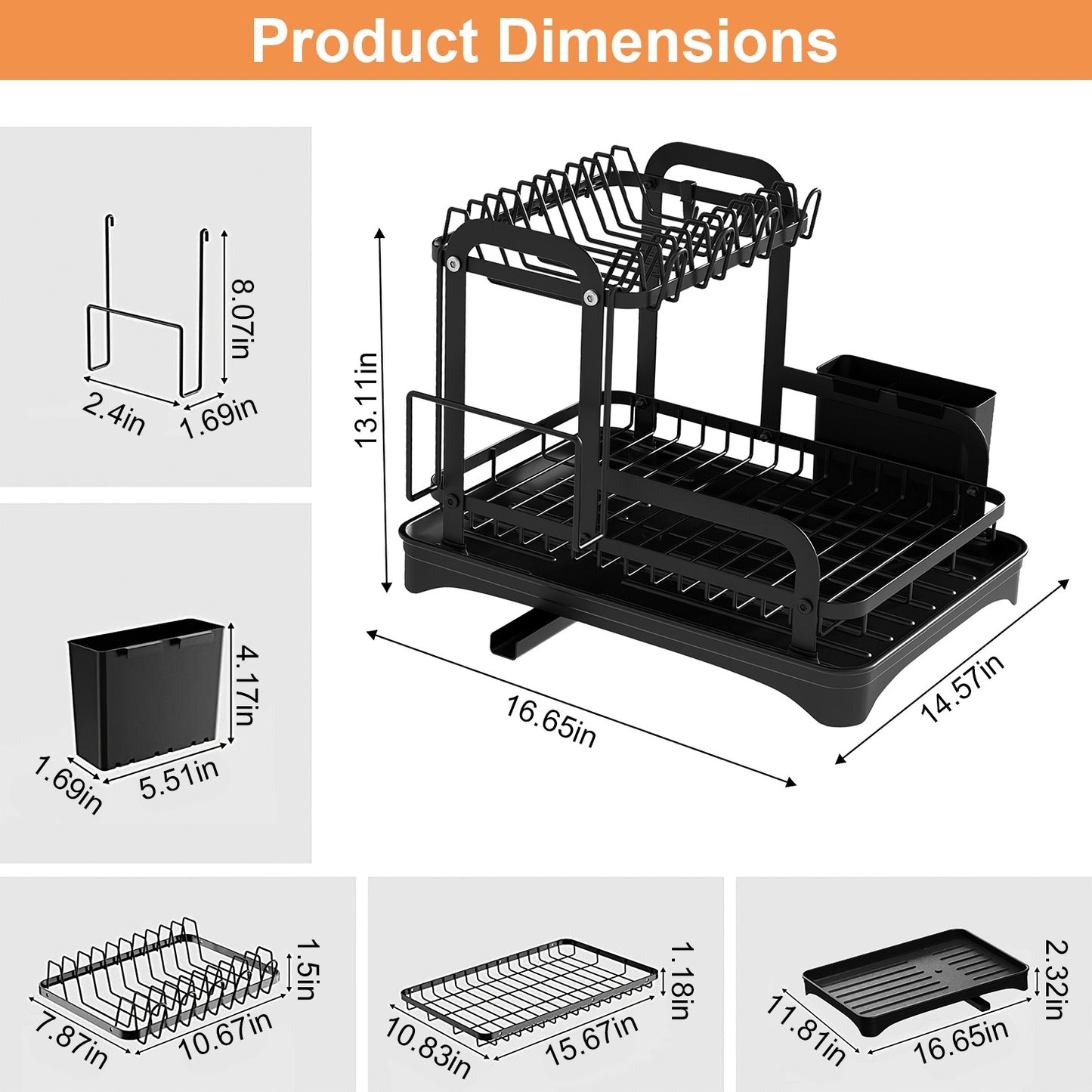 Rustproof 2-Tier Dish Rack with Drainboard – Space-Saving Kitchen Organizer