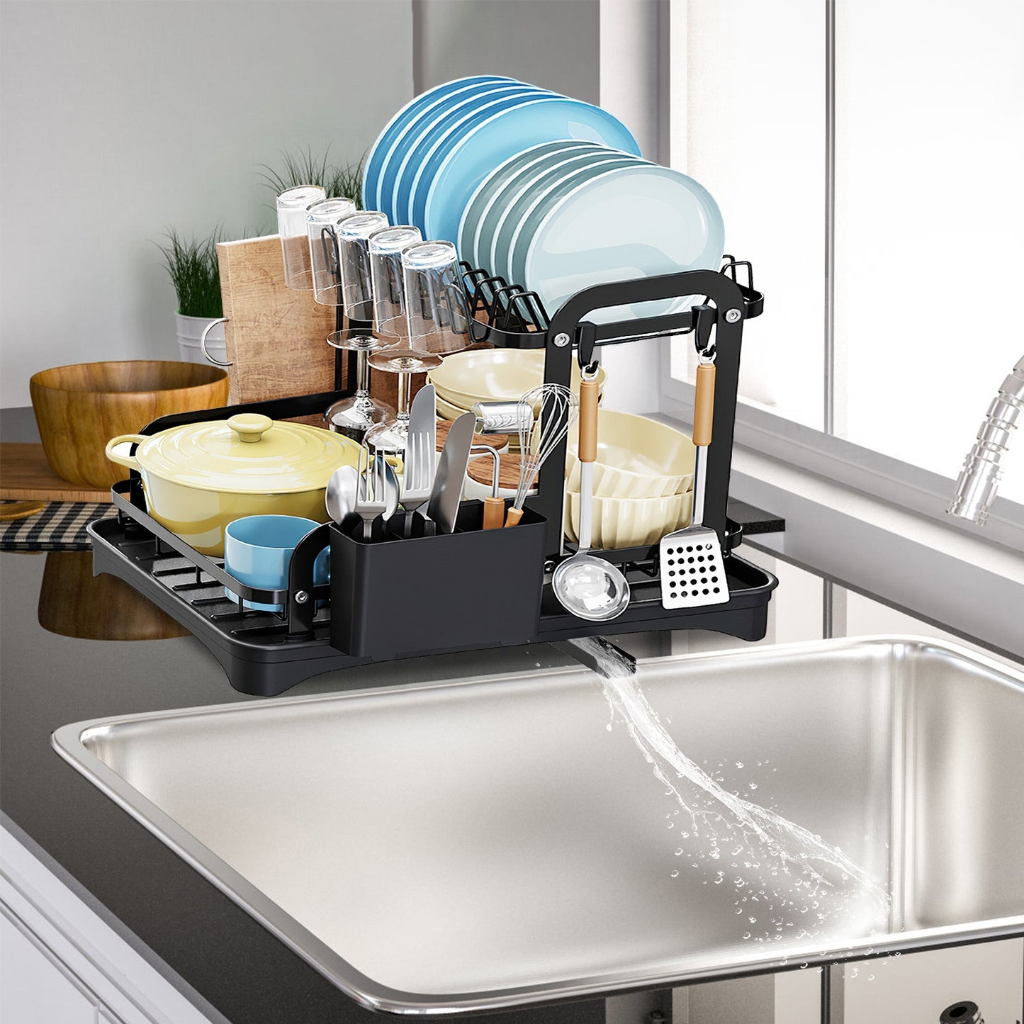 Rustproof 2-Tier Dish Rack with Drainboard – Space-Saving Kitchen Organizer