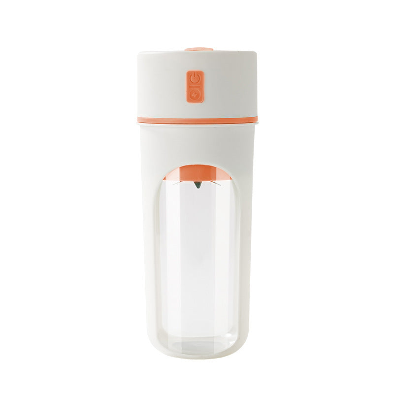 Clear glass tumbler with white plastic sleeve and orange accents on a white background