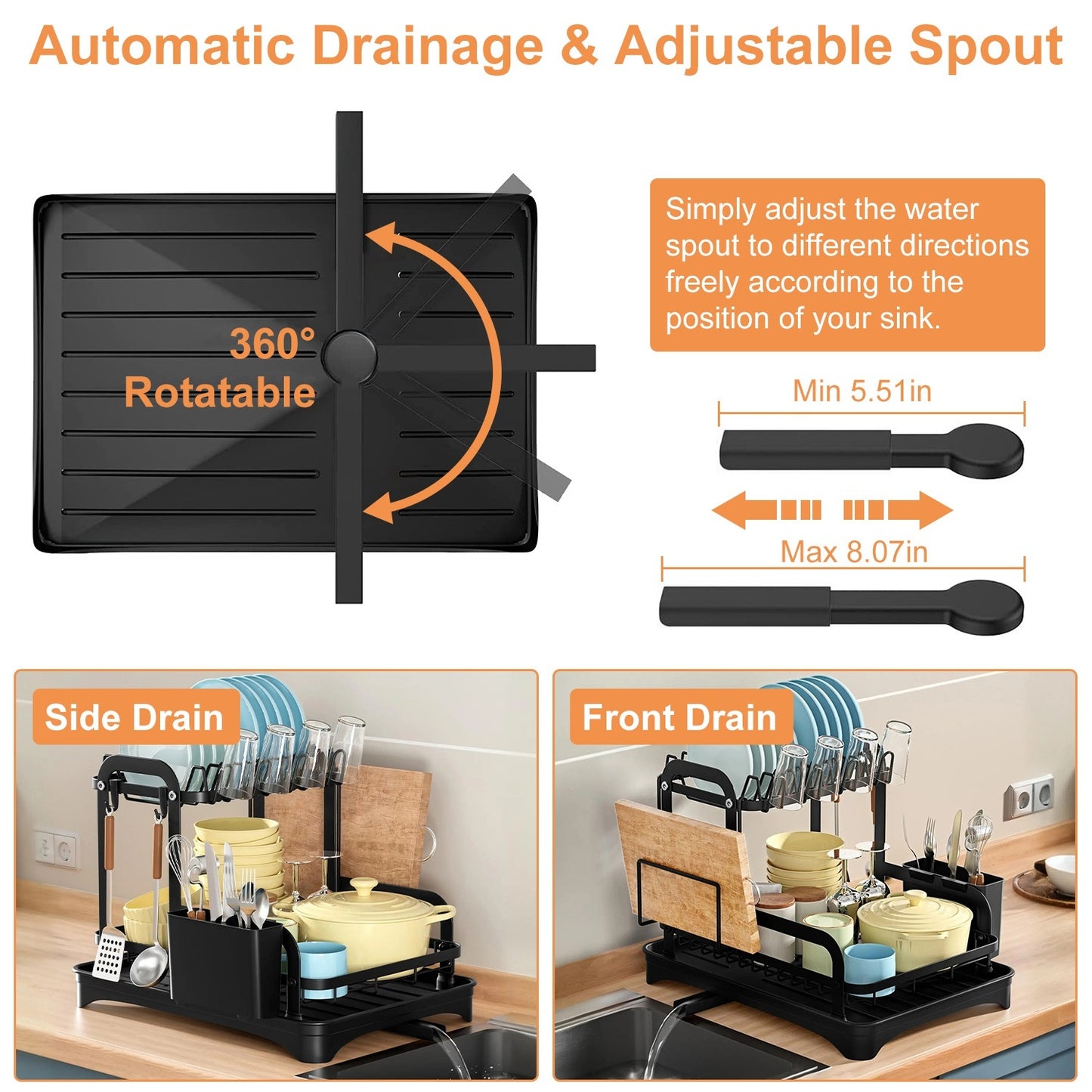 Rustproof 2-Tier Dish Rack with Drainboard – Space-Saving Kitchen Organizer