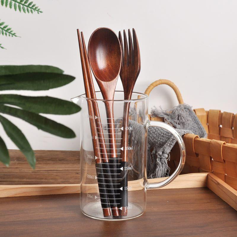 Wooden Tableware Set, 18 Counts Including Spoon, Chopsticks & Fork Set, Handmade Household Tableware, Lunch Packing Accessories, Kitchen Utensils, Kitchen Gadgets, Kitchen Accessories, Dorm Accessories, Gifts