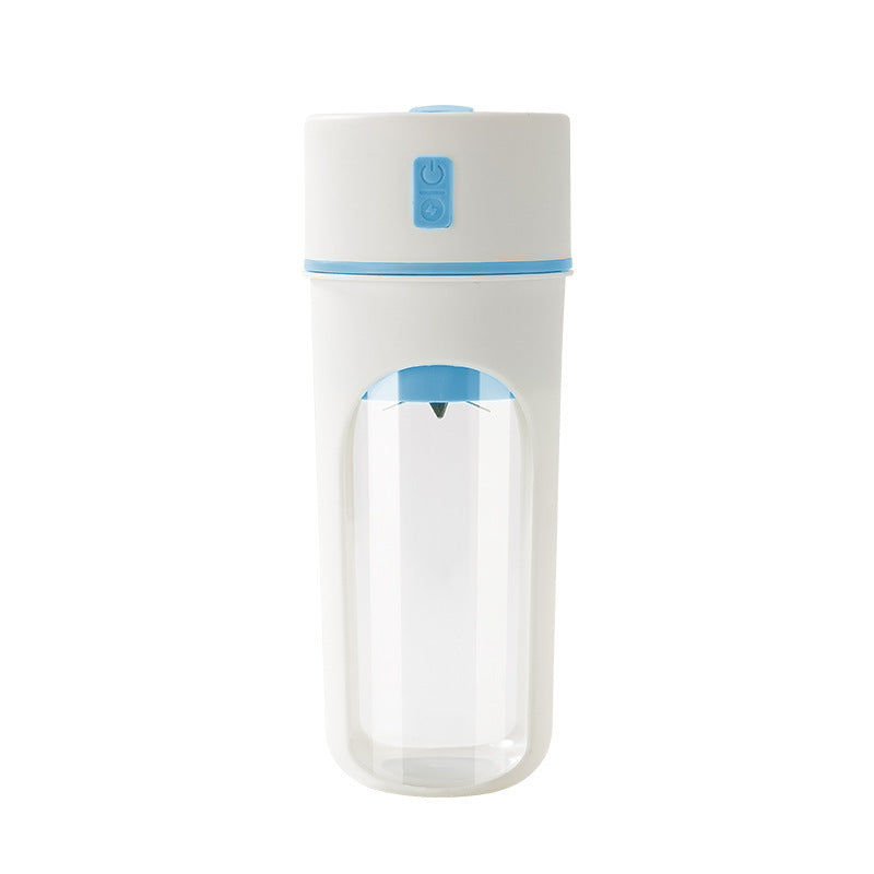 Clear water bottle with blue accents on a white background