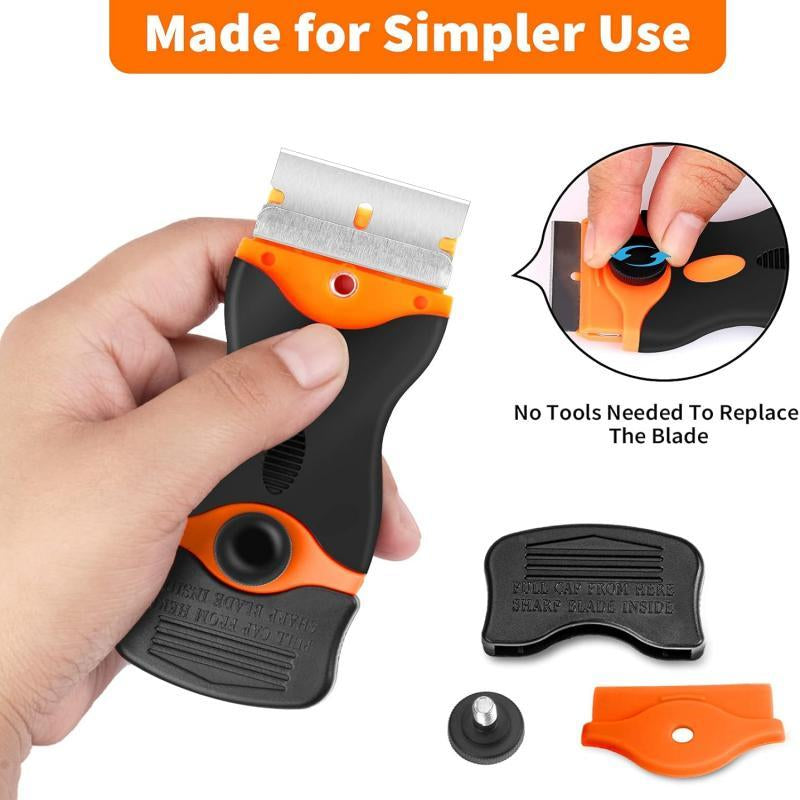 Razor Blade Scraper Tool,With Extra 10Pcs Plastic Blades and 10Pcs Metal Blades, 2-In-1 Scraper Tool Cleaning Razor Scraper for Decals, Stickers, Labels, Caulk, Adhesive, Paint, Cooktop