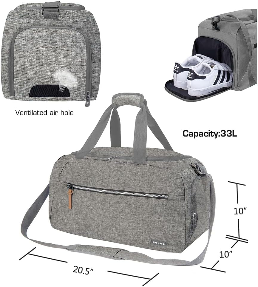 ROTOT Gym Duffel Bag, Gym Bag with Waterproof Shoe Pouch, Weekend Travel Bag with a Water-Resistant Insulated Pocket