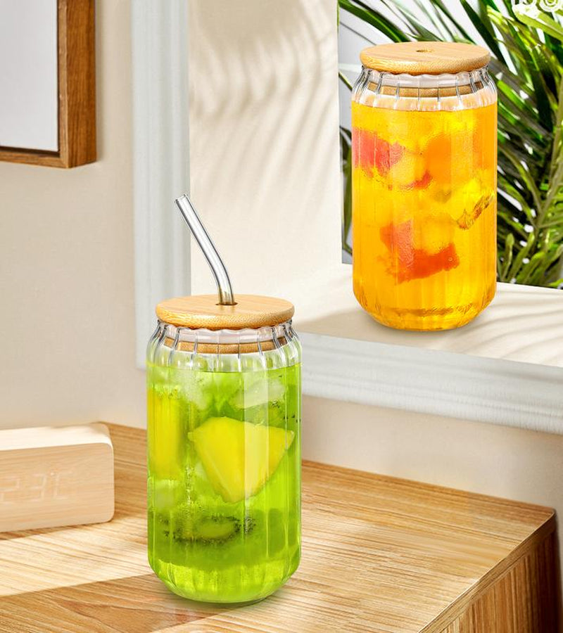 16Oz Glass Cups with Lids & Straws – Reusable Clear Cups for Iced Coffee, Juice, Smoothies, Bubble Tea & Cold Drinks | Bonus Halloween & Christmas Stickers