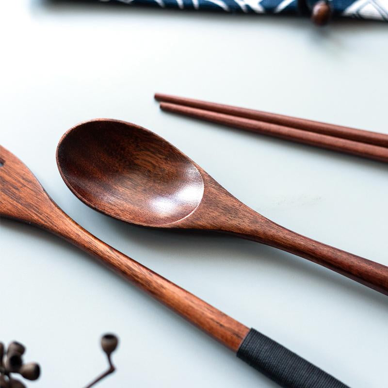 Wooden Tableware Set, 18 Counts Including Spoon, Chopsticks & Fork Set, Handmade Household Tableware, Lunch Packing Accessories, Kitchen Utensils, Kitchen Gadgets, Kitchen Accessories, Dorm Accessories, Gifts