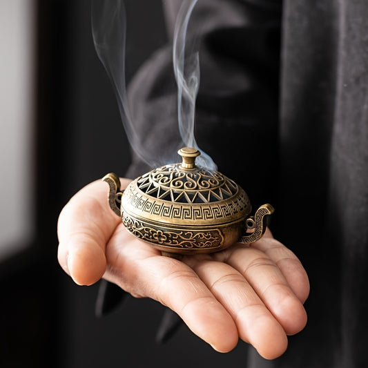 Nepali Style Brass Incense Burner, Metal AromaRelax Holder, Unscented Type For Yoga Meditation Bedroom Space, Home Decor