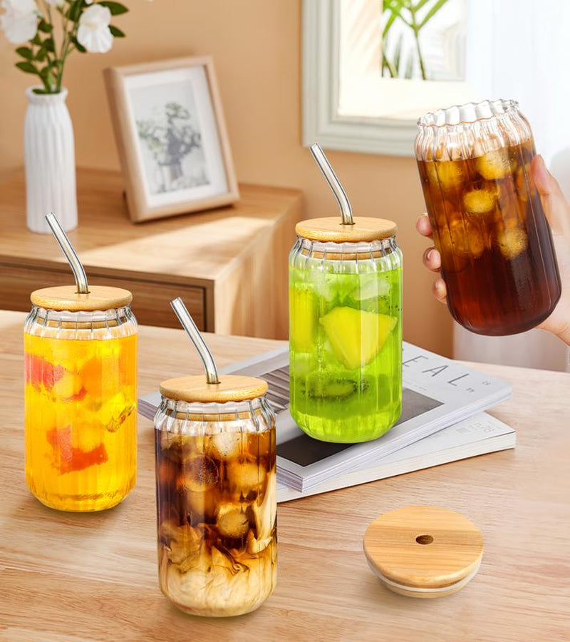 16Oz Glass Cups with Lids & Straws – Reusable Clear Cups for Iced Coffee, Juice, Smoothies, Bubble Tea & Cold Drinks | Bonus Halloween & Christmas Stickers