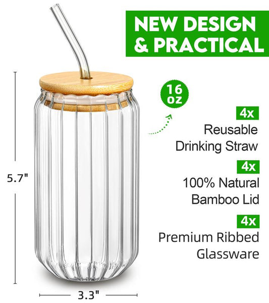 16Oz Glass Cups with Lids & Straws – Reusable Clear Cups for Iced Coffee, Juice, Smoothies, Bubble Tea & Cold Drinks | Bonus Halloween & Christmas Stickers