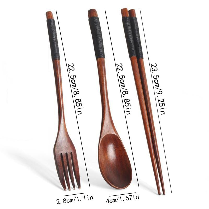 Wooden Tableware Set, 18 Counts Including Spoon, Chopsticks & Fork Set, Handmade Household Tableware, Lunch Packing Accessories, Kitchen Utensils, Kitchen Gadgets, Kitchen Accessories, Dorm Accessories, Gifts
