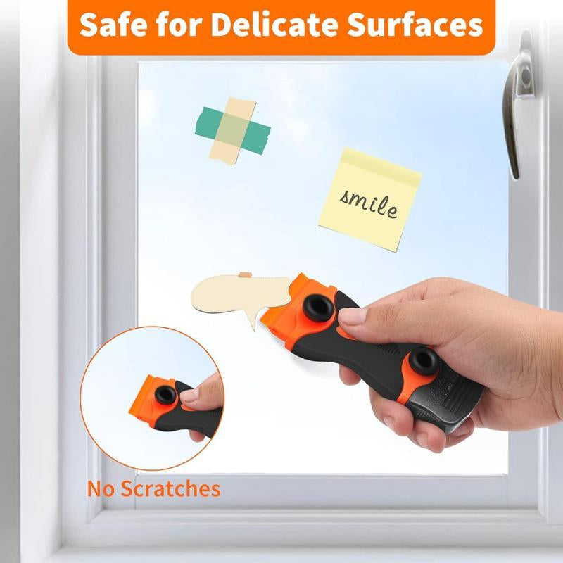 Razor Blade Scraper Tool,With Extra 10Pcs Plastic Blades and 10Pcs Metal Blades, 2-In-1 Scraper Tool Cleaning Razor Scraper for Decals, Stickers, Labels, Caulk, Adhesive, Paint, Cooktop