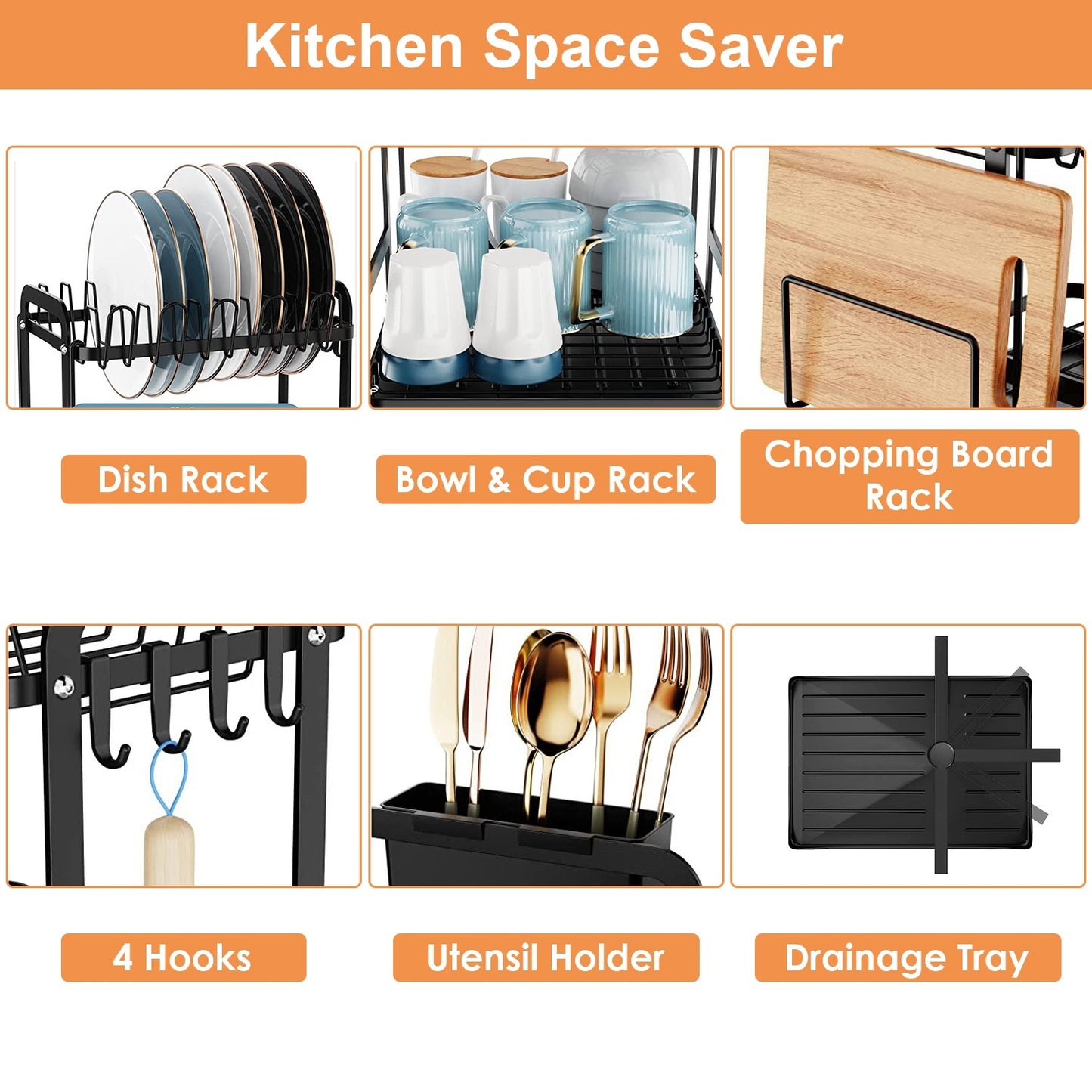 Rustproof 2-Tier Dish Rack with Drainboard – Space-Saving Kitchen Organizer