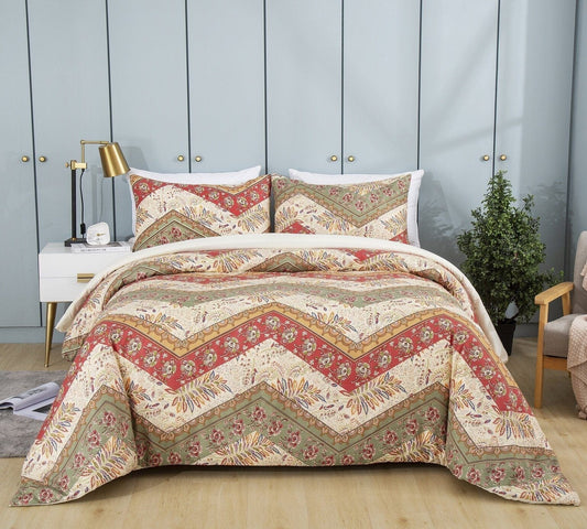 Botanical Cranberry Sage Chevron Floral Duvet Cover Set – DaDa Bedding