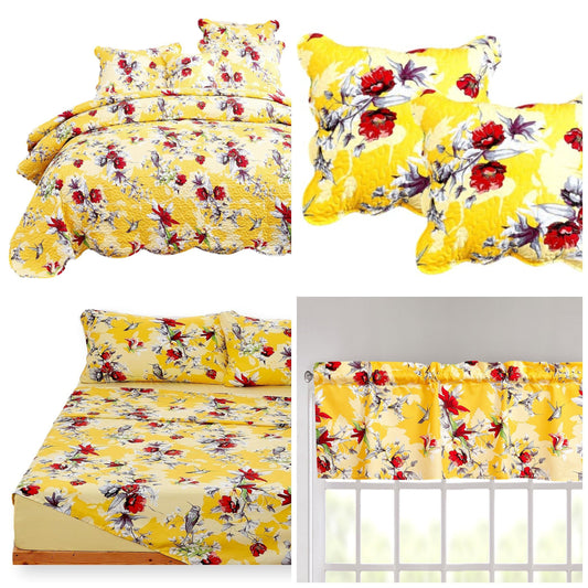 Radiant Sunshine Yellow Hummingbird Floral Bed in a Bag – DaDa Bedding