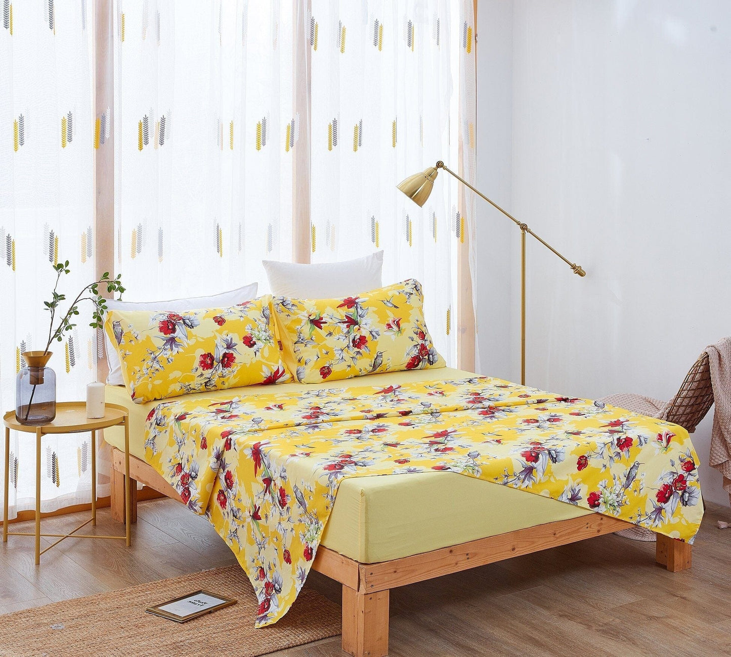 Radiant Sunshine Yellow Hummingbird Floral Bed in a Bag – DaDa Bedding