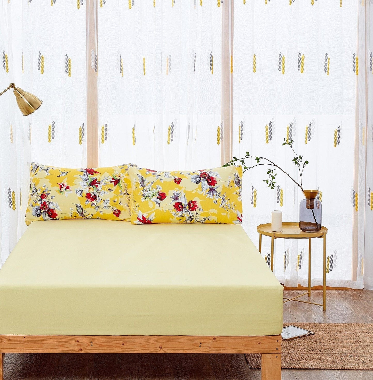 Radiant Sunshine Yellow Hummingbird Floral Bed in a Bag – DaDa Bedding