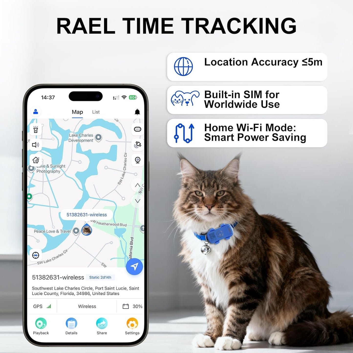 Dog GPS Tracker Real Time, Anti-Lost Pet Tracker With Geofence, Flash Light And Sound Alarm, Unlimited Distance Tracking, Fits Most Pet Collars, Subscription Required