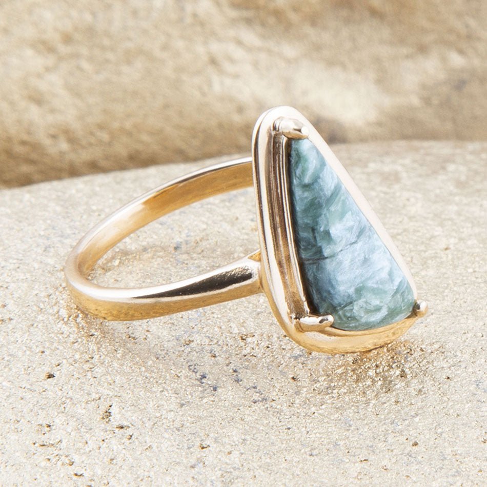 Alpine Green Seraphinite and Golden Bronze Ring