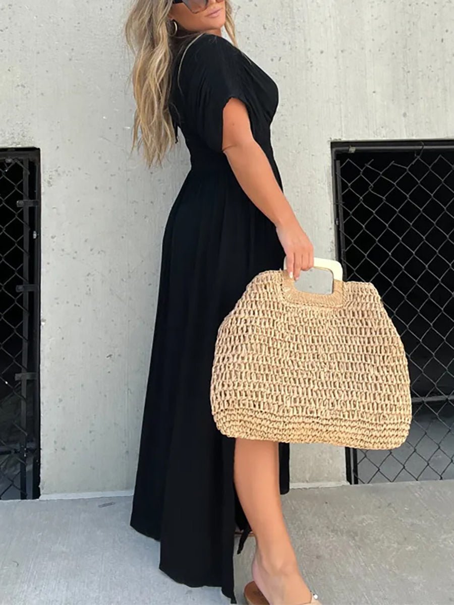 Aydan Bat-sleeved V-neck Slit Dress