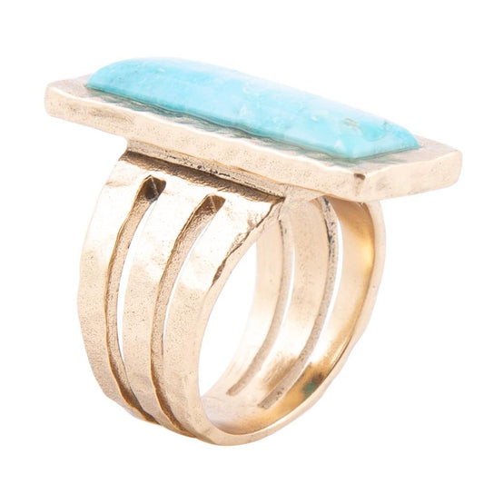 Aztec Blue Turquoise Golden Statement Ring