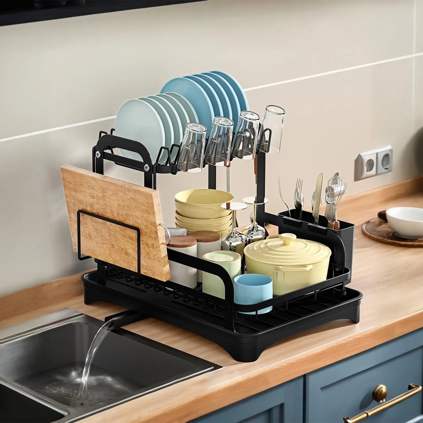 Rustproof 2-Tier Dish Rack with Drainboard – Space-Saving Kitchen Organizer