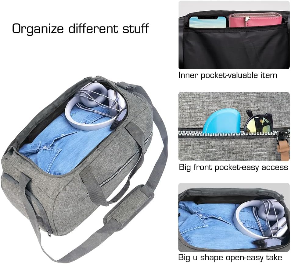 ROTOT Gym Duffel Bag, Gym Bag with Waterproof Shoe Pouch, Weekend Travel Bag with a Water-Resistant Insulated Pocket