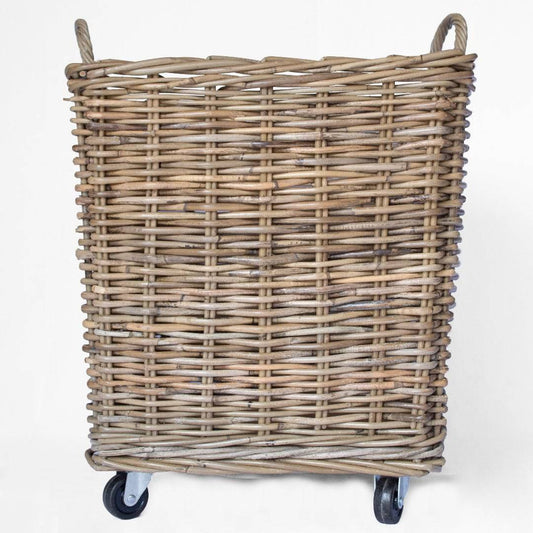Rattan Square Storage Basket on Wheels
