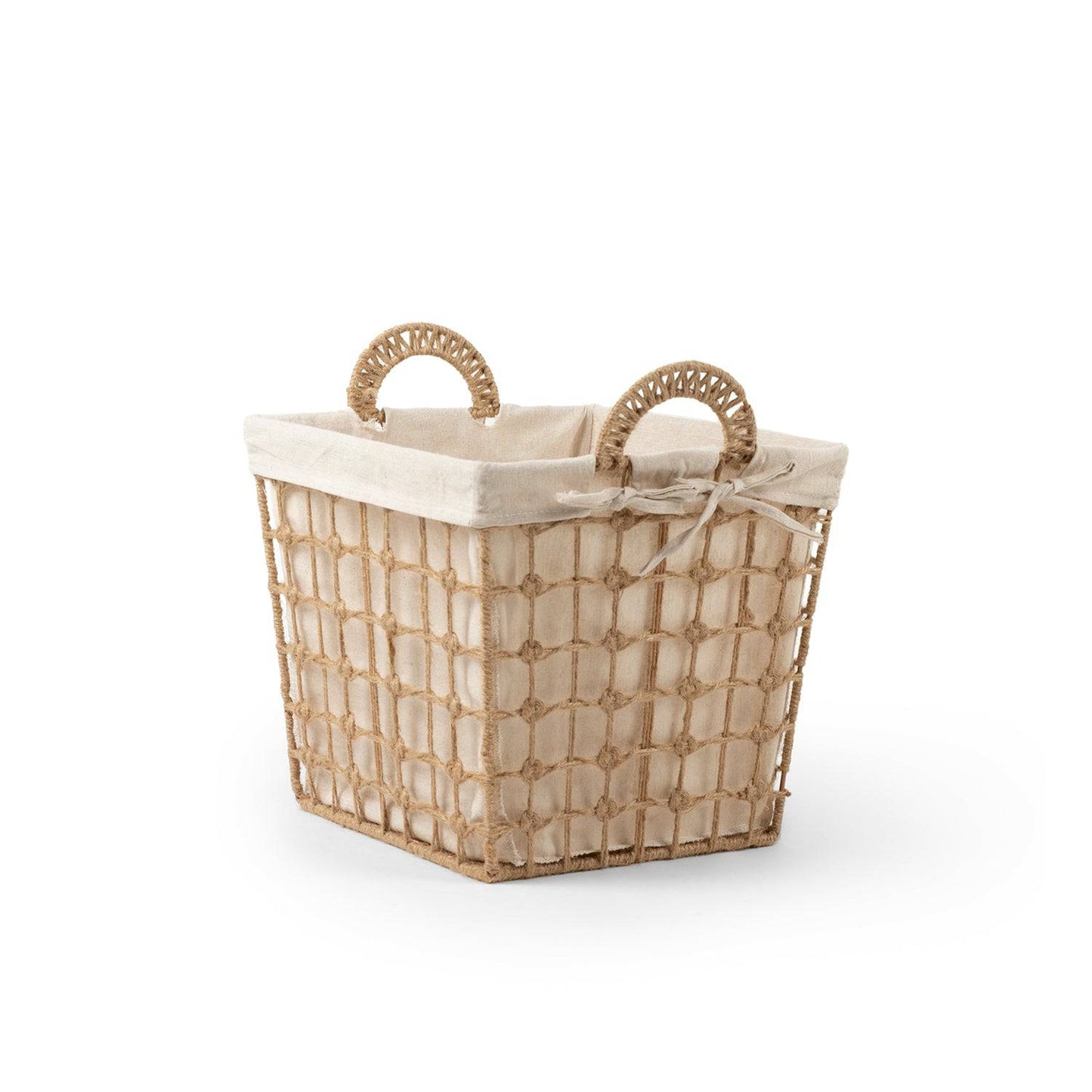 Square Hemp Tied Wire Basket with Fabric Inner