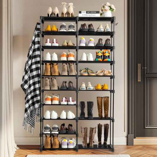 Double Row 10 Layer Non-woven Shoe Rack