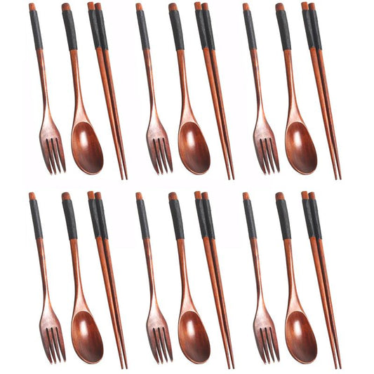 Wooden Tableware Set, 18 Counts Including Spoon, Chopsticks & Fork Set, Handmade Household Tableware, Lunch Packing Accessories, Kitchen Utensils, Kitchen Gadgets, Kitchen Accessories, Dorm Accessories, Gifts