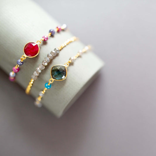 Bracelet Set: Ruby Red Sapphire Quartz and Labradorite