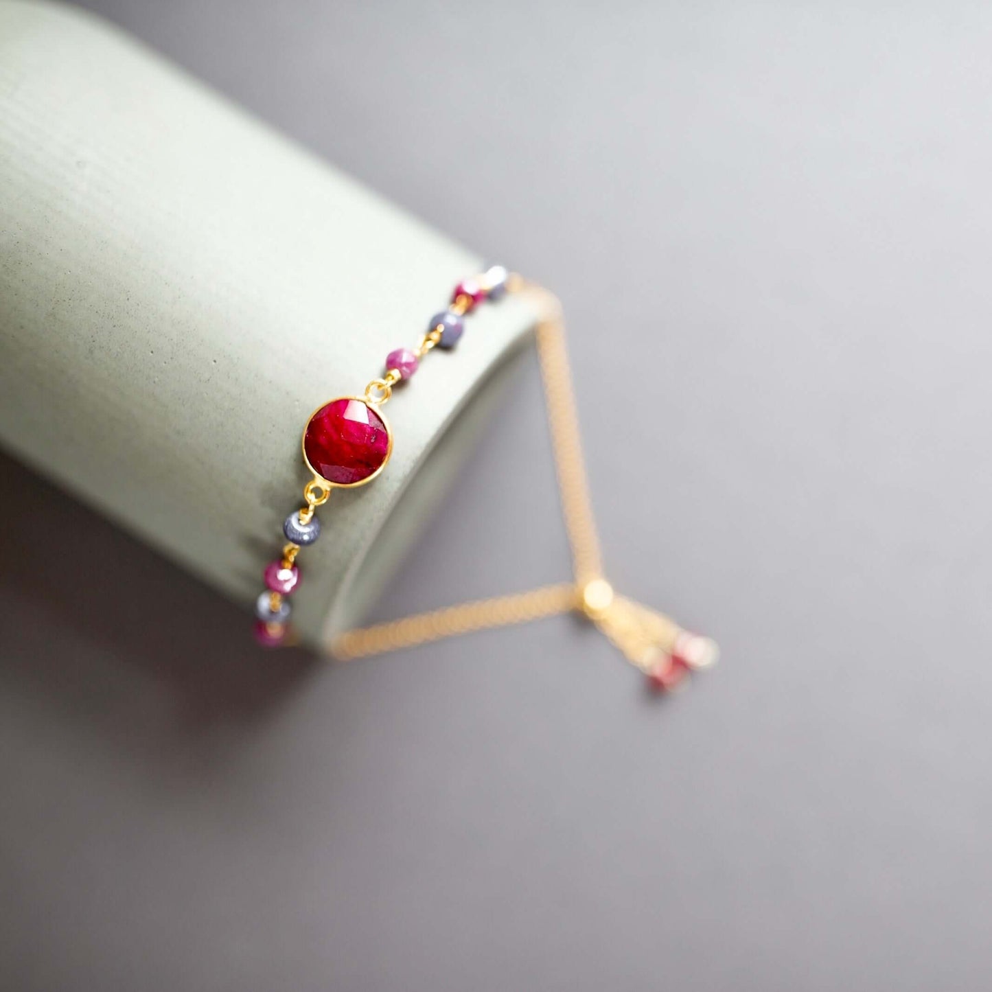 Bracelet Set: Ruby Red Sapphire Quartz and Labradorite