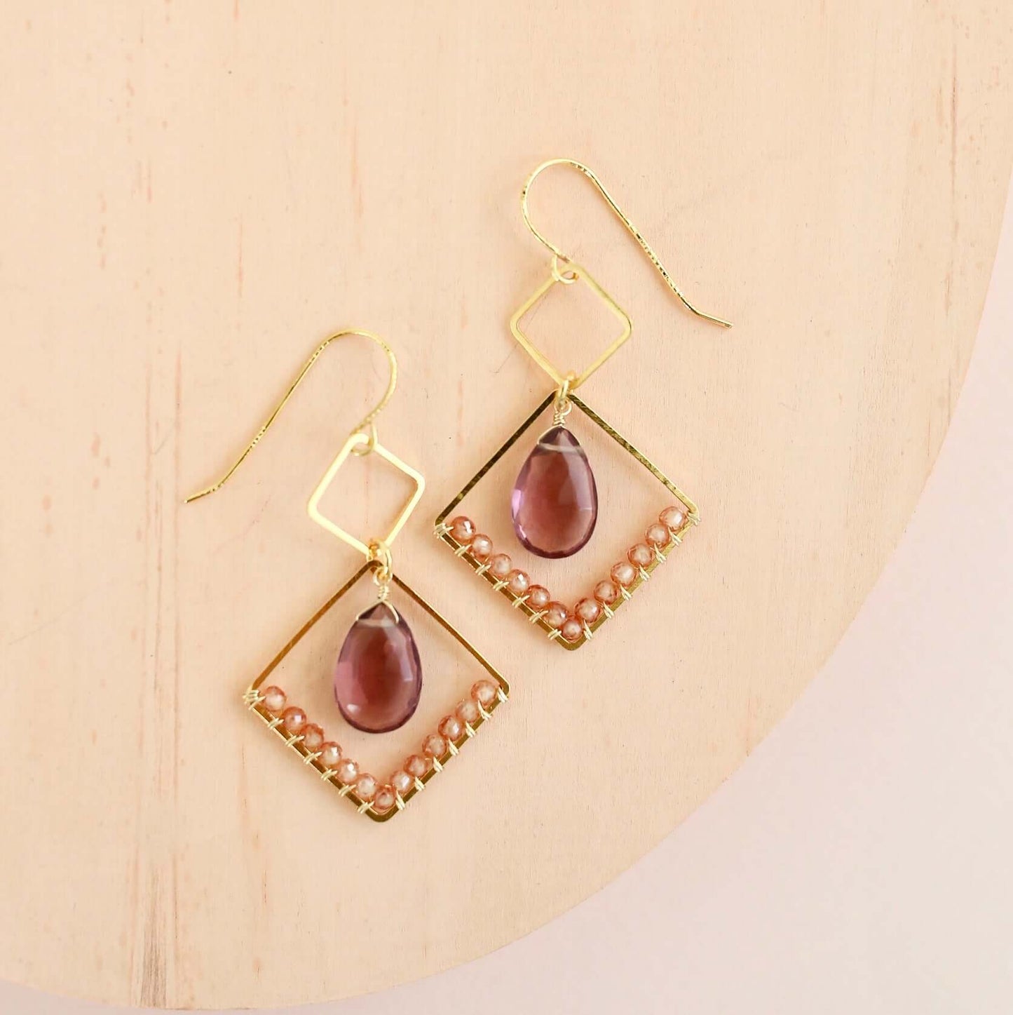 Gemstone Triangle Earrings